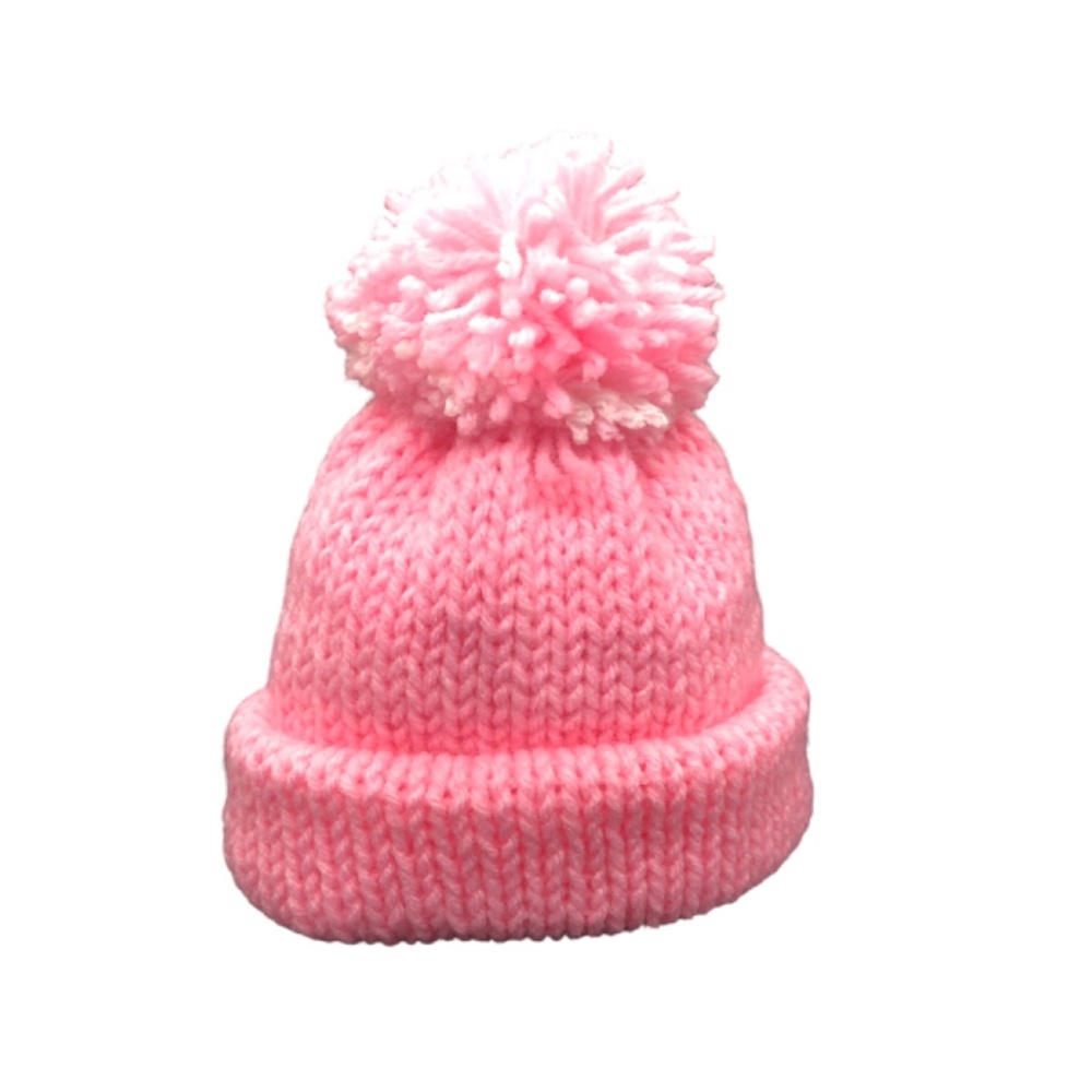 Baby Infant Pink Pom Pom Beanie Hat Sizes: 0-3 Mos, 3-6 Mos